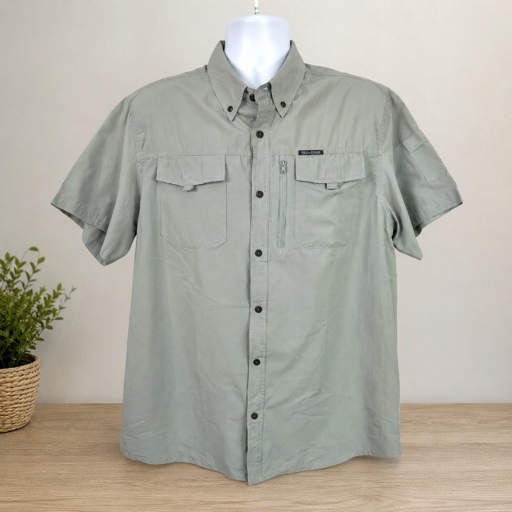 Field & Stream Mens XL Fishing Shirt Sage Green Short Sleeve Button Up